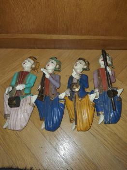 4 Holz-Puppen, Musiker - Thailand - Mitte 20. Jahrhundert