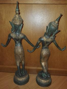 2 Bronze -Figuren, ein Paar Tempeltänzer - Thailand - 1. Hälfte 20. Jahrhundert