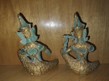 2 Tempel-Musiker, Bronze-Figuren - Thailand - 2. Hälfte 20. Jahrhundert