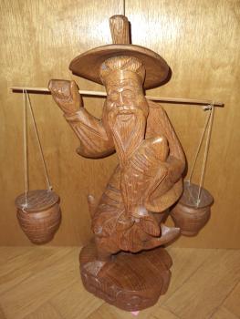 Holz-Figur, Wasserträger - Thailand - Mitte 20. Jahrhundert