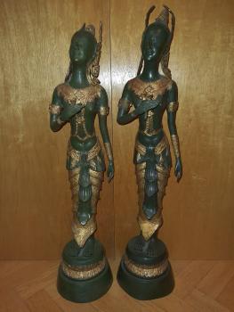 2 Tempeltänzerinnen, Bronze-Figuren - Thailand - Mitte 20. Jahrhundert