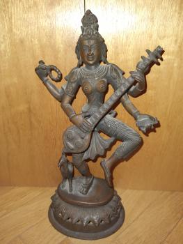 Bronze-Figur, Sarasvati - Indien - 2. Hälfte 19. Jahrhundert