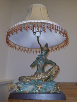 Bronze-Figur, Tempelmusiker / Lampe  - Thailand - Mitte 20. Jahrhundert