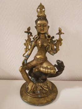 Bronze-Figur, Göttin Tara  - Indien - Anfang 20. Jahrhundert