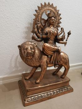 Kupfer-Figur, Durga  - Indien - Mitte 20. Jahrhundert