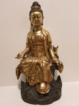 Messing-Statue, (58cm) Göttin Guanyin  - China - Mitte 20. Jahrhundert