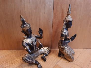 2 Bronze-Figuren, Tempel-Musiker und -Tänzerin - Thailand -  2. Hälfte 20. Jahrhundert