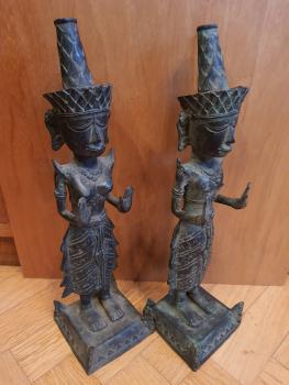 2 Bronze-Figuren, Mann+Frau - Indien - 2. Hälfte 20. Jahrhundert