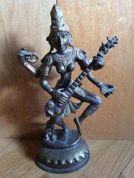 Göttin Sarasvati, Bronze-Figur -Indien - Anfang 20. Jahrhundert