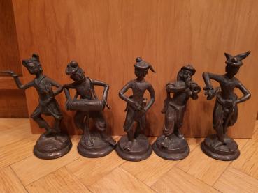 5 kleine Bronze-Statuetten, Musiker - Thailand -