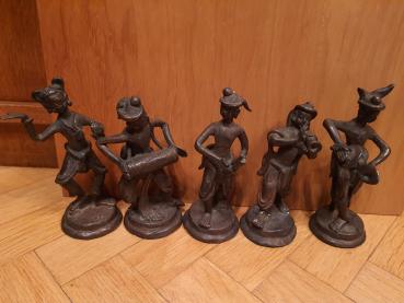 5 kleine Bronze-Statuetten, Musiker - Thailand -