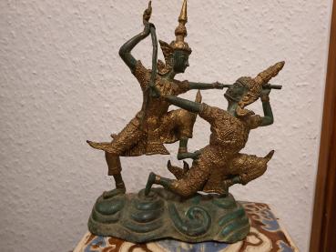 Bronze-Figur, Hanuman und Rama  - Thailand - 20, Jahrhundert