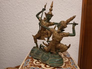 Bronze-Figur, Hanuman und Rama  - Thailand - 20, Jahrhundert
