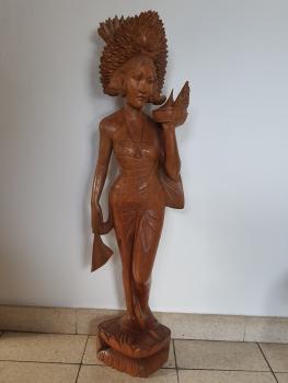 Holz-Figur, (103,5cm) Frau mit Obstschale  - Bali - 2. Hälfte 20. Jahrhundert