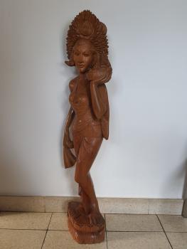 Holz-Figur, (103,5cm) Frau mit Obstschale  - Bali - 2. Hälfte 20. Jahrhundert