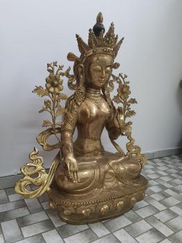 Messing-Figur, (67cm) Weiße Tara  - Tibet - Mitte 20. Jahrhundert
