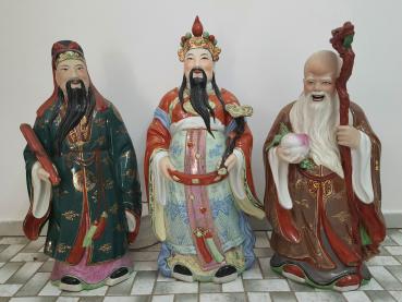 Porzellan-Figuren, Fu, Lu und Shou  - China - 20. Jahrhundert