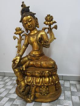 Messing-Figur, (66,5cm) Grüne Tara  - Tibet - Mitte 20. Jahrhundert