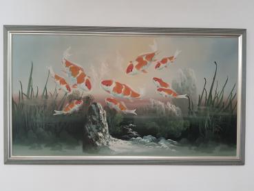 Gemälde, (129cm breit) Koi-Motiv  - China - 20. Jahrhundert