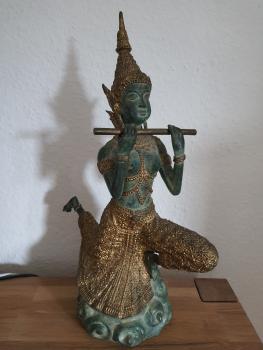 Bronze-Figur, Tempelmusikerin  - Thailand - Mitte 20. Jahrhundert