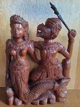 Holzfigur Nang-Ngueak (Meerjungfrau) und Hanuman - Thailand - Mitte 20. Jahrhundert