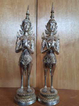2 Bronze-Figuren, Kinnari + Kinnara  - Thailand - 20. Jahrhundert