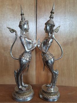 2 Bronze-Figuren, Kinnari + Kinnara  - Thailand - 20. Jahrhundert