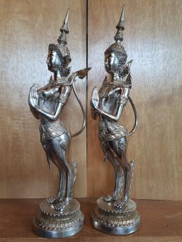 2 Bronze-Figuren, Kinnari + Kinnara  - Thailand - 20. Jahrhundert