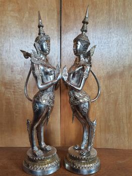 2 Bronze-Figuren, Kinnari + Kinnara  - Thailand - 20. Jahrhundert