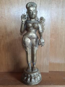 Messing-Figur, Göttin Tara  - Indien - Mitte 20. Jahrhundert