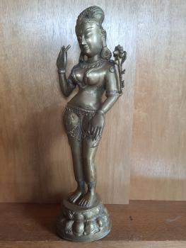 Messing-Figur, Göttin Tara  - Indien - Mitte 20. Jahrhundert