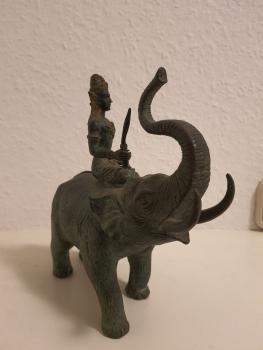 Bronze-Figur, Lord Indra auf Elefant  - Thailand - Anfang 20. Jahrhundert