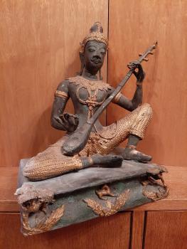 Bronze-Figur, Tempelmusiker  - Thailand - Mitte 20. Jahrhundert