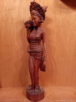 Holz-Figur, Reisträgerin  - Bali - Mitte 20. Jahrhundert