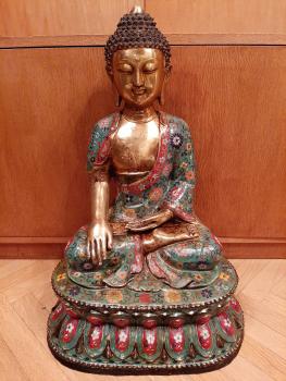 Buddha-Cloisonné, (60cm) Bronze  - Tibet - Mitte 20. Jahrhundert