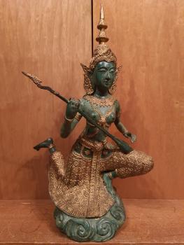 Bronze-Figur, Apsara mit Vina  - Thailand - 2. Hälfte 20. Jahrhundert