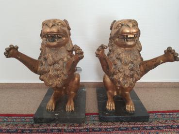2 Bronze-Figuren, Löwen  - Asien - 20. Jahrhundert