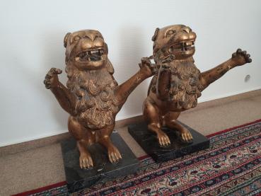 2 Bronze-Figuren, Löwen  - Asien - 20. Jahrhundert