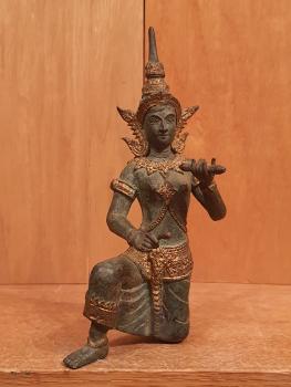 Bronze-Figur, Tempelmusikerin  - Thailand - Mitte 20. Jahrhundert