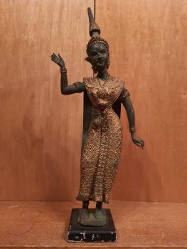 Bronze-Figur, Tempeltänzerin  - Thailand - Mitte 20. Jahrhundert