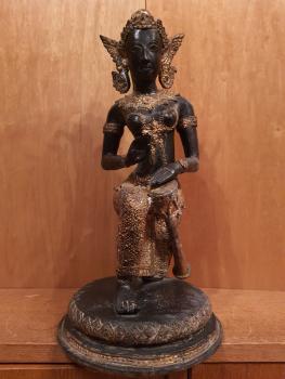 Bronze-Figur, Tempelmusikerin  - Thailand - Mitte 20. Jahrhundert