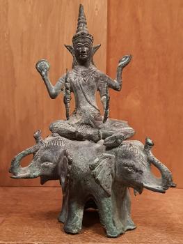 Bronze-Figur, Shiva auf 3-köpfigem Elefanten  - Thailand - Mitte 20. Jahrhundert
