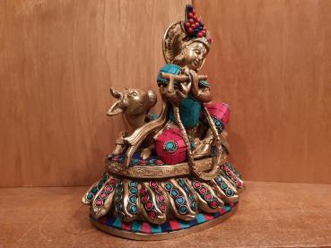 Messing-Figur, Lord Krishna und Nando  - Indien - 21. Jahrhundert
