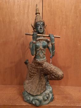 Bronze-Figur, Tempelmusikerin  - Thailand - Mitte 20. Jahrhundert