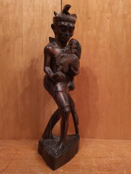 Holz-Figur, Geflügelhändler  - Bali - Mitte 20. Jahrhundert