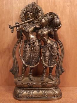 Messing-Figur, Krishna und Radha  - Indien - Mitte 20. Jahrhundert