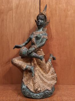 Bronze-Figur, Tempelmusikerin  - Thailand - Mitte 20. Jahrhundert