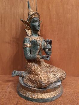 Bronze-Figur, Tempelmusikerin  - Thailand - Mitte 20. Jahrhundert