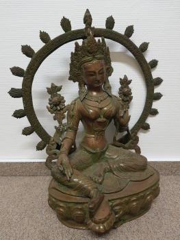 Bronze-Figur, Grüne Tara Shyama  - Nepal - Mitte 20. Jahrhundert