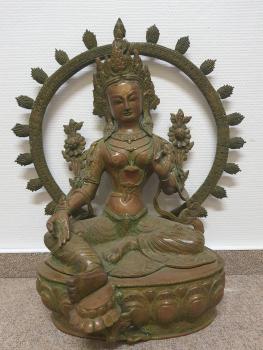 Bronze-Figur, Grüne Tara Shyama  - Nepal - Mitte 20. Jahrhundert